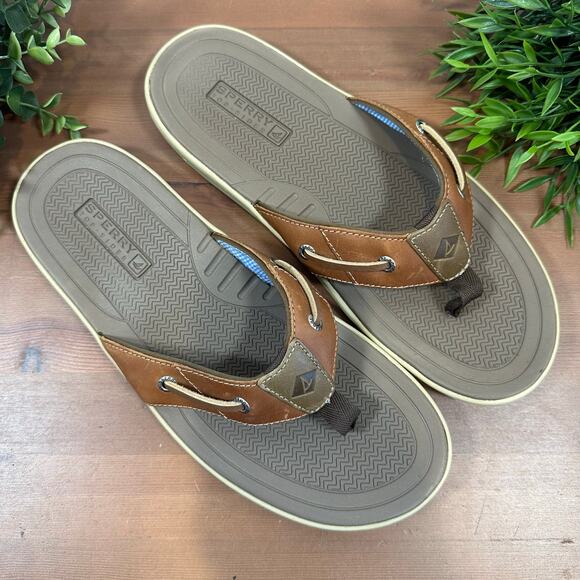Sperry Men's Baitfish Flip Flops Tan Sandals Size 10 - Picture 1 of 7